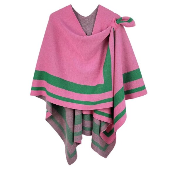 Pretty in Prestige – AKA Pink and Green One-Shoulder Ruana Wrap - Picture 2 of 5